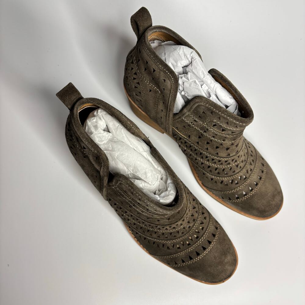 Sofft Sallie Perforated Suede Wedge Heeled Bootie in Taupe - Picture 7 of 9
